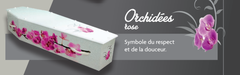 cercueil décoré motif orchidées CJ créations funéraires