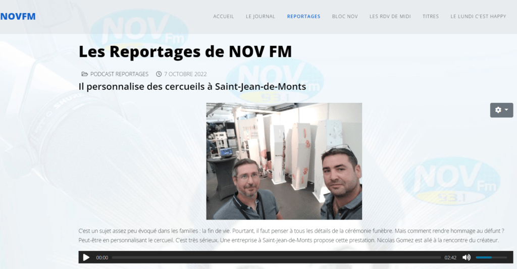 podcast nov fm sur actualité cj créations funéraires