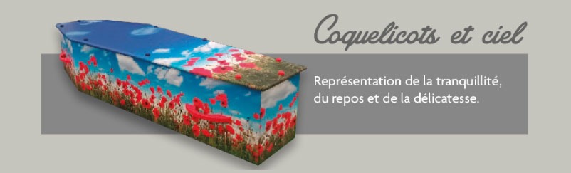 cercueil décoré thème coquelicots et ciel